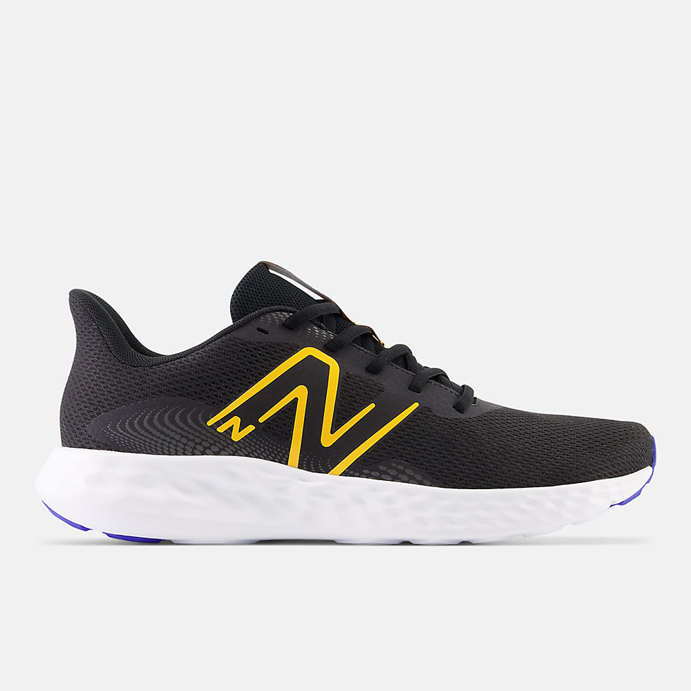 New Balance 411v3 Shoes Black with Marine Blue and Hot Marigold